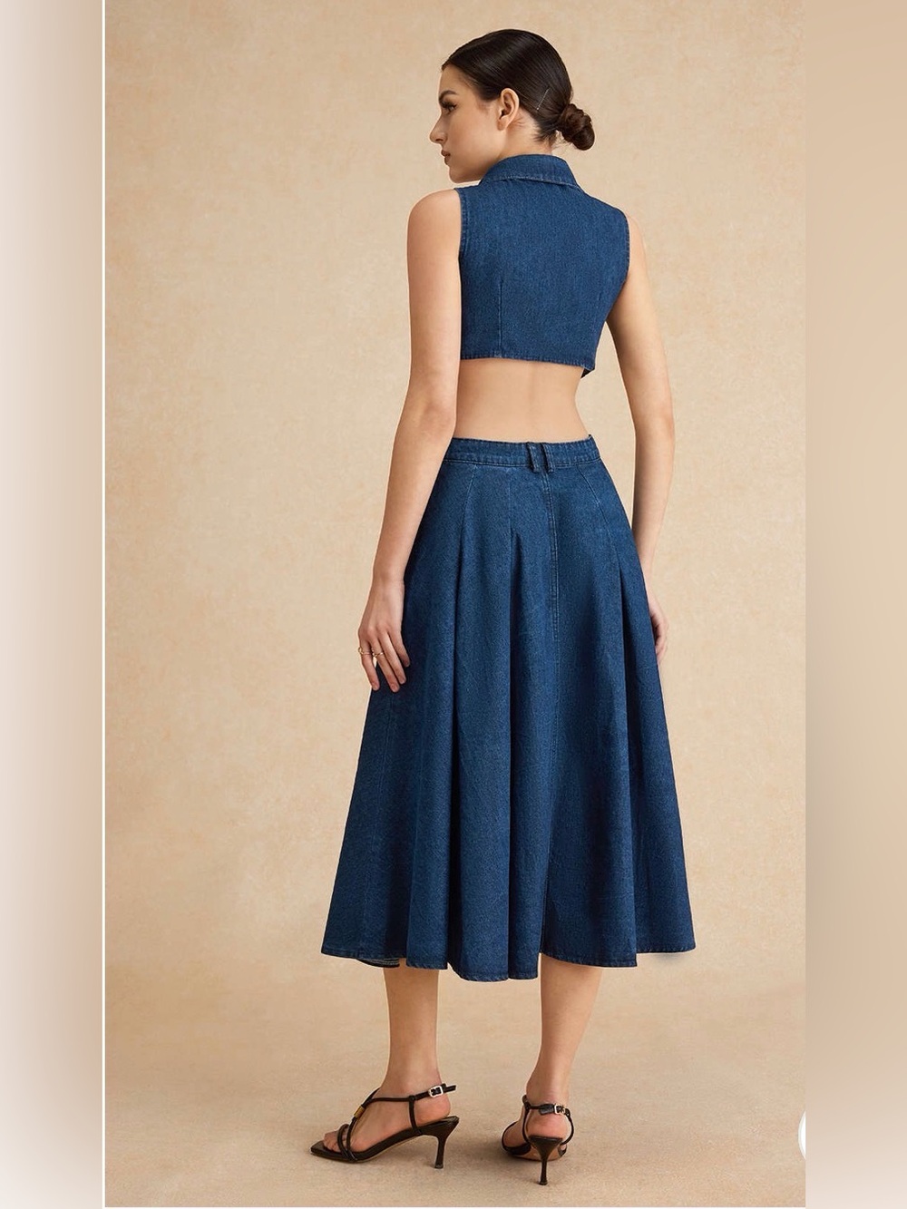 Dark Blue Cutout Denim Midi Dress - Women - Picture 4 of 4